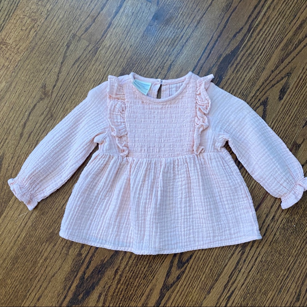 First impressions pink/rose smocked shirt, 6-9mo
